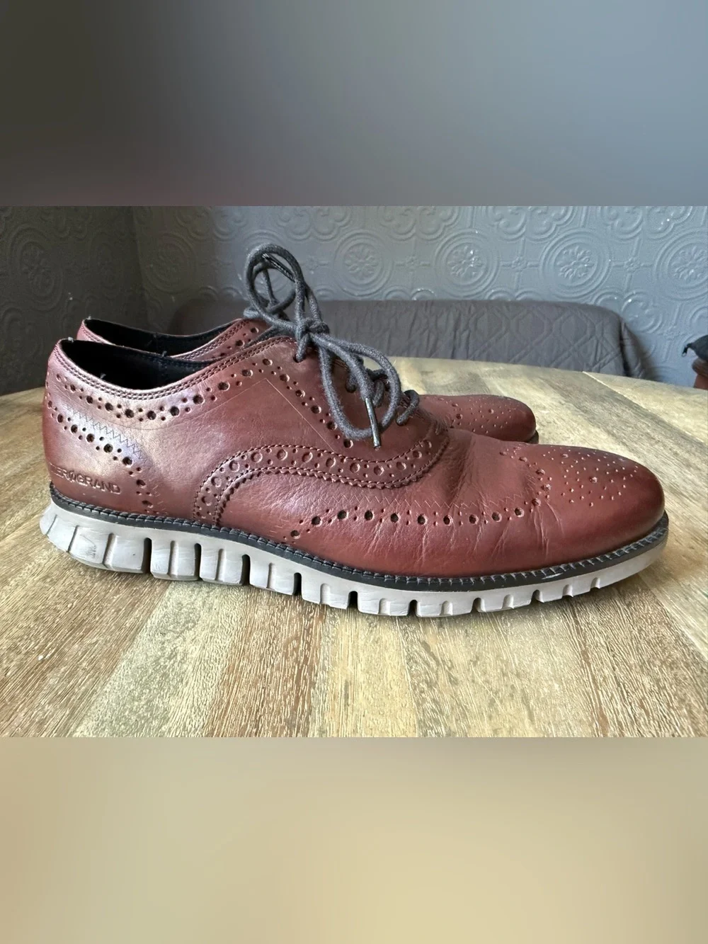 Cole Haan Men’s ZERØGRAND Wingtip Oxford Leather Shoes British Tan Size 9